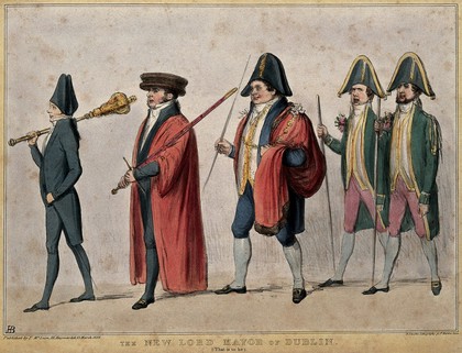 A mayorial procession with Daniel O'Connell. Coloured lithograph by H.B. (John Doyle), 1836.