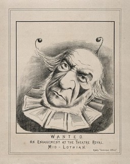 William Gladstone as a clown. Lithograph by "Karl Goethe", ca. 1880.