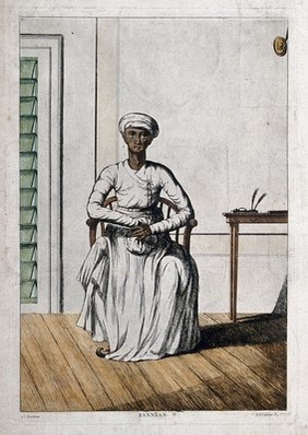 Chief servant in a European household, Calcutta, West Bengal. Coloured etching by François Balthazar Solvyns, ca. 1808-1812.