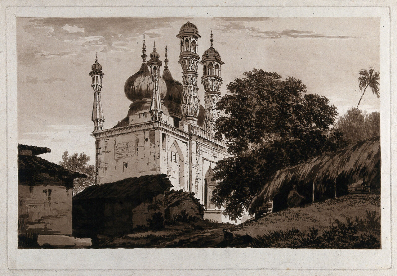 Mosque at Ghazipur, Uttar Pradesh. Etching by William Hodges, 1787., 1 September 1787, by William Hodges