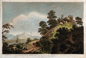 view Landscape at Fatehpur Sikri, Uttar Pradesh. Coloured etching by William Hodges, 1788.