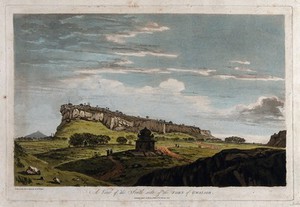 view The fort at Gwalior, Madhya Pradesh. Coloured etching by William Hodges, 1786.