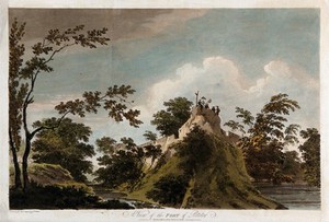 view Fort at Pattihata, Bihar. Coloured etching by William Hodges, 1788.