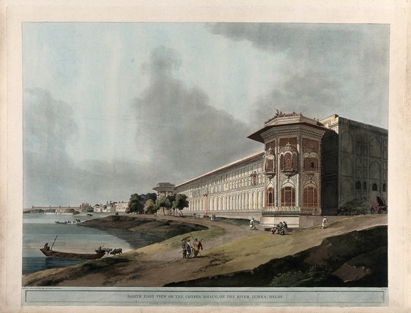 The Qudsia Bagh, Delhi: eastern view. Coloured aquatint by Thomas Daniell, 1795.