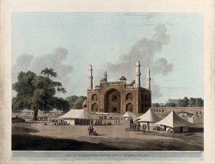 Sikandra, near Agra, Uttar Pradesh: gateway to the mausoleum of the Emperor Akbar. Coloured aquatint by Thomas Daniell, 1795.