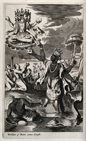 Vishnu in his incarnation as Matsya, the fish. Engraving, 1672.