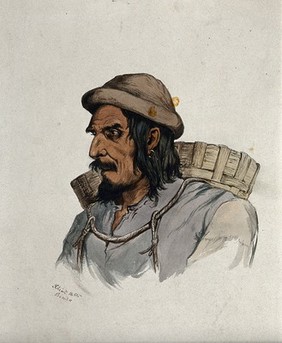 Head of a man of Simla. Watercolour by R. Clint, 1866.