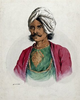 A nobleman (?) of Simla. Watercolour by R. Clint, 1866.