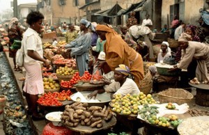 view A fruit and vegetable market in Nigeria