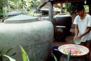 view Rainwater catchment tank in Thailand