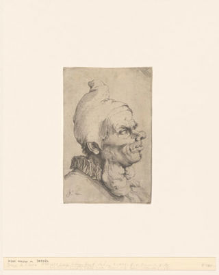 The head of a man with large goitres on his neck. Etching by Jusepe de Ribera.