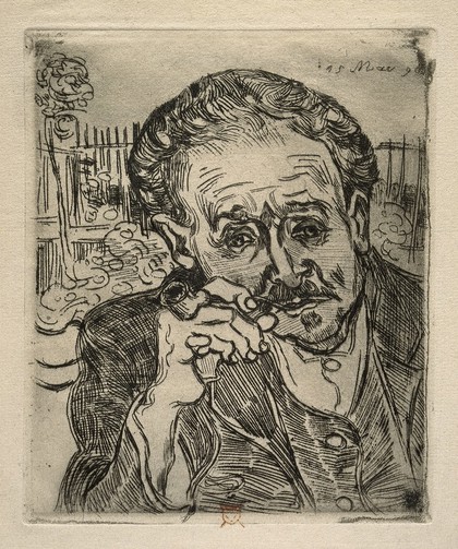 Paul Ferdinand Gachet. Etching by V. van Gogh, 1890.