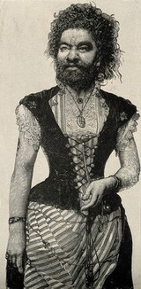 Senora Pastrana, a bearded woman. Reproduction of a wood engraving.