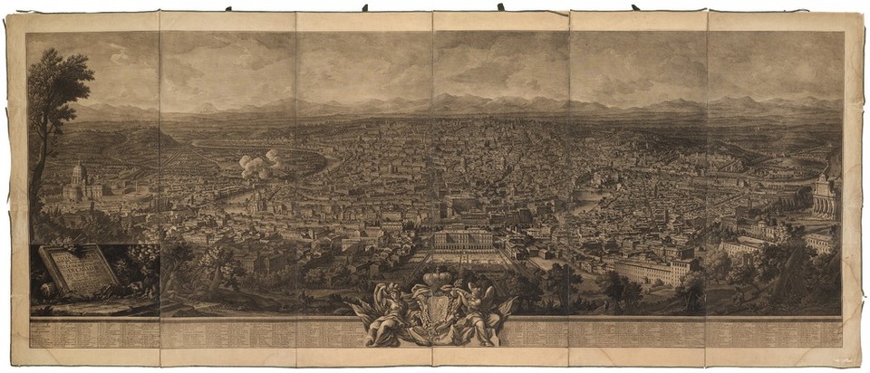 A prospect of the city of Rome from Janiculum. Etching by G. Vasi and G. Piranesi, 1765.