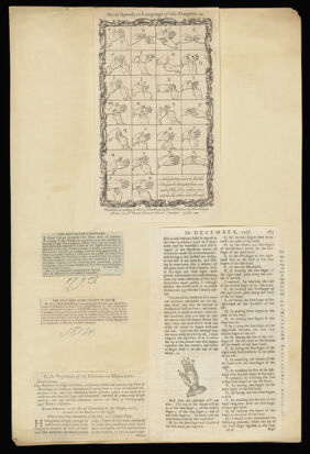 Hands showing the sign language alphabet. Line engraving, 1748.