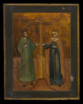 Saint Constantine and Saint Helena with the True Cross. Oil painting.