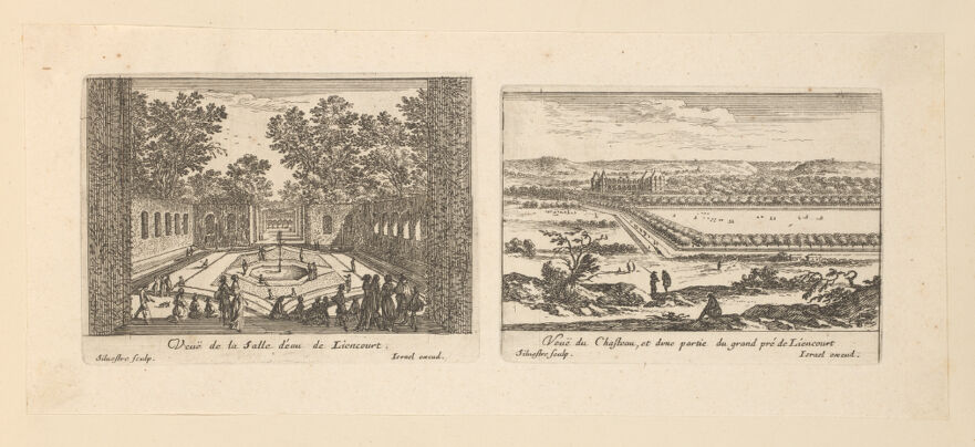 The Salle d'eau in the gardens at Liancourt. Etching by I. Silvestre.