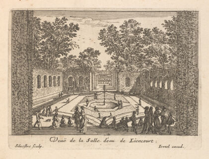 The Salle d'eau in the gardens at Liancourt. Etching by I. Silvestre.
