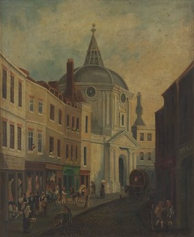 The Royal College of Physicians, Warwick Lane, London. Oil painting.