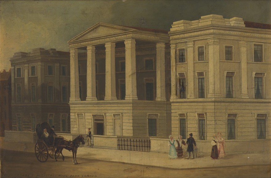 Saint George's Hospital, Hyde Park Corner, London. Oil painting.