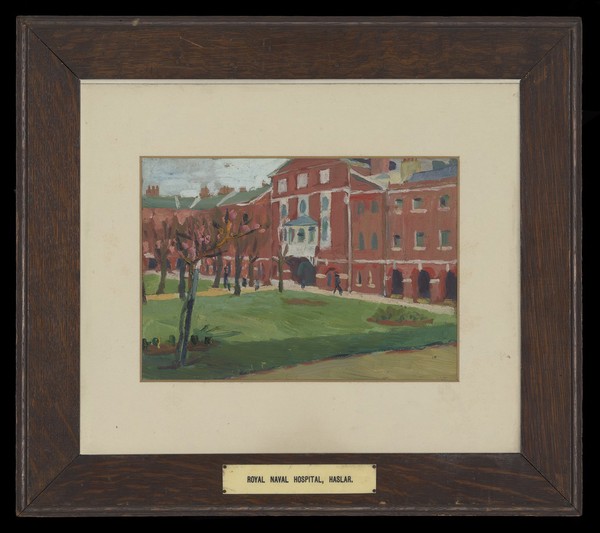 Royal Naval Hospital, Haslar: the façade. Oil painting by Godfrey Jervis Gordon ("Jan Gordon").