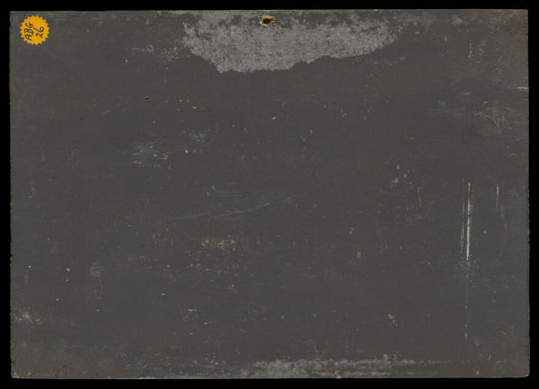 A child in bed, its parents praying to the Madonna del Parto. Oil painting.