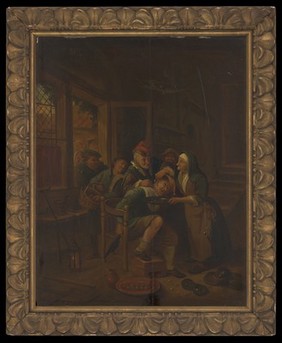 A surgeon removing "pierres de tête". Oil painting after Jan Steen.