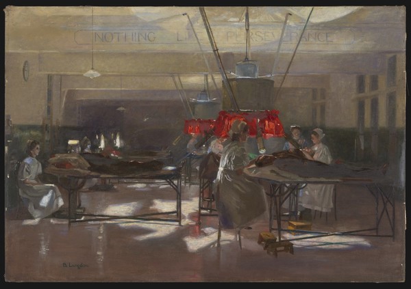 The Finsen light treatment at the London Hospital. Oil painting by Beatrice Langdon.