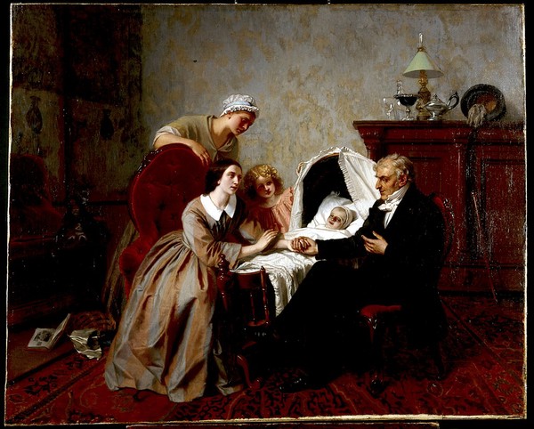 "The physician's verdict". Oil painting by Emile Carolus Leclercq, 1857.