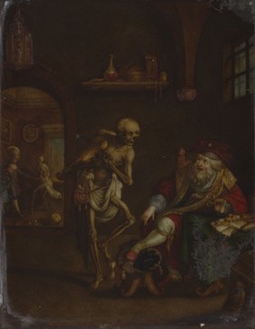 Death and the miser. Oil painting by Frans Francken II.