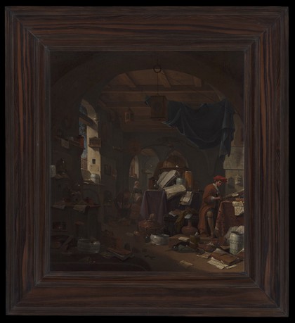 Interior with an alchemist. Oil painting by Thomas Wijck (Thomas Wyck).