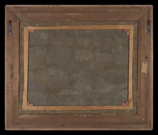 A fortune-teller reading the palm of a soldier. Oil painting by Pietro Della Vecchia.