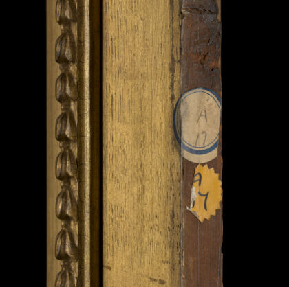 A phrenologist comparing his own head with a phrenological bust. Oil painting by Albert W. Holden.