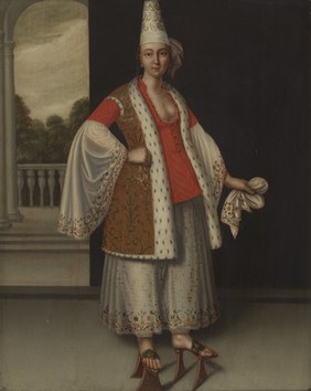 A Turkish woman. Oil painting by a French or Dutch (?) painter, 17th century.