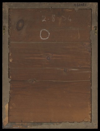 The king Kartavirya Arjuna (left) is attacked by Vishhnu as Paraśurāma (right). Oil (?) painting.