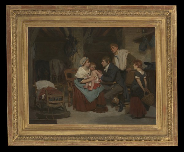 Edward Jenner vaccinating a boy. Oil painting by E.-E. Hillemacher, 1884.