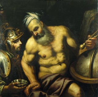 Aristotle refusing the hemlock (?). Oil painting by a painter in the circle of G.B. Langetti.