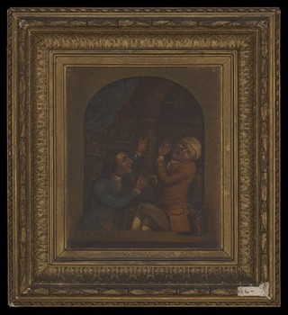 A surgeon extracting a tooth. Oil painting after Gerrit Dou and Tim Bobbin.