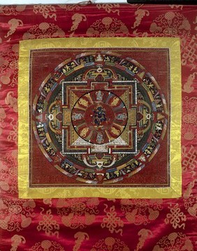 Mandala of black and white Mahākālas. Distemper painting by a Tibetan painter.