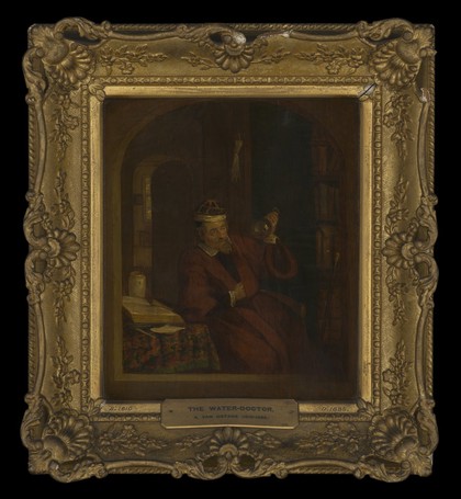 A physician examining urine. Oil painting after Adriaen van Ostade.