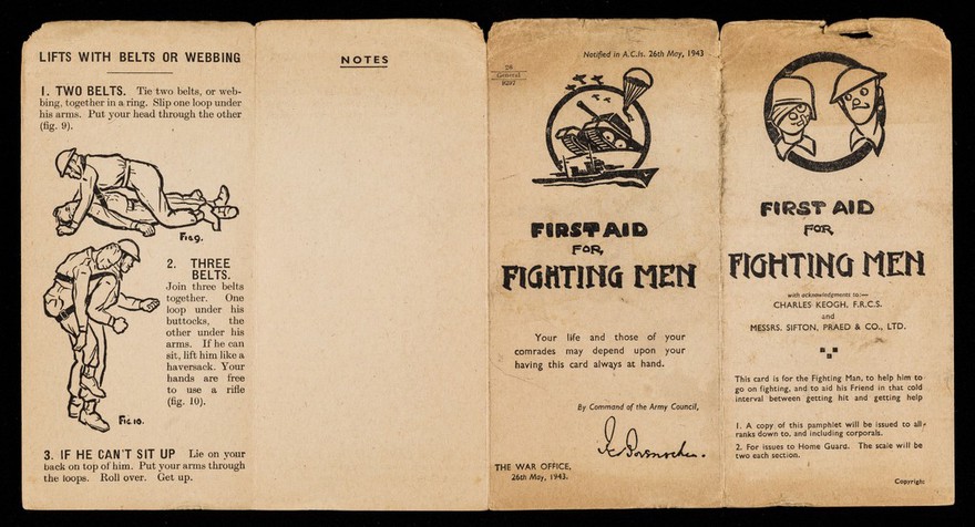 First aid for fighting men : your life and those of your comrades may depend upon your having this card always at hand / by command of the Army Council, the War Office.