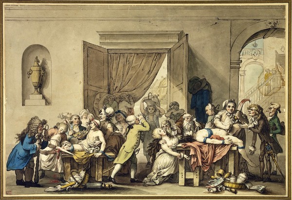 A "theatre" of medicine and surgery. Watercolour by Johann Heinrich Ramberg, ca. 1800.