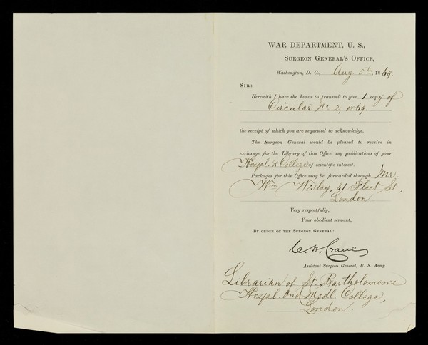 Sir, Herewith I have the honor to transmit to you ... / Surgeon General's Office, War Office, U.S.