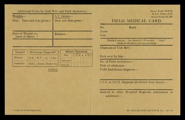 Field medical card / [War Office].