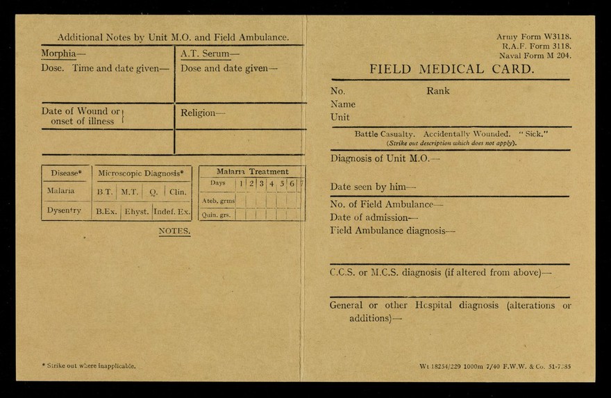 Field medical card / [War Office].