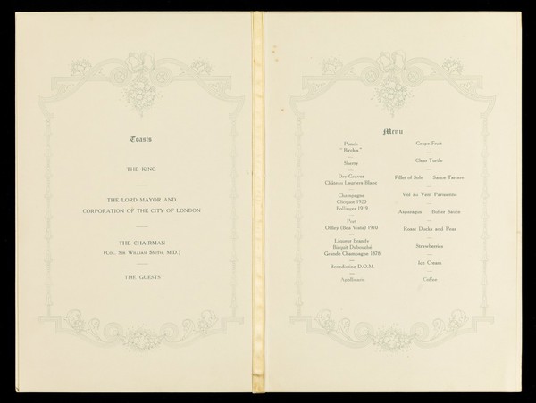 Presentation luncheon to Col. Sir William Smith, M.D. at Apothecaries Hall on Wednesday 12th June 1929 / Fifth International Congress of Military Medicine and Pharmacy.