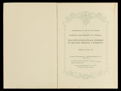 Reception and banquet by the Corporation of London at Guildhall on Friday the 10th May 1929 : the Rt. Hon. Sir J.E. Kynaston Studd ...