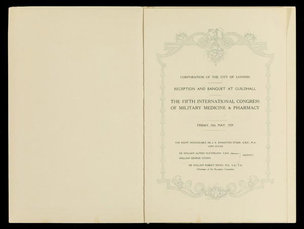 Reception and banquet by the Corporation of London at Guildhall on Friday the 10th May 1929 : the Rt. Hon. Sir J.E. Kynaston Studd ...