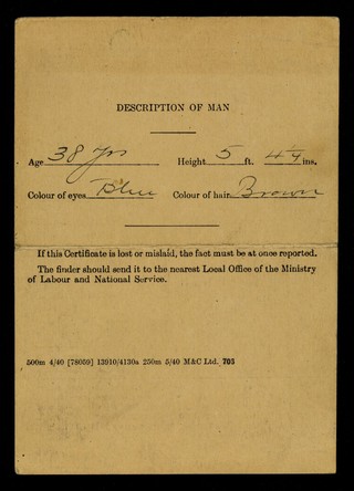 National service (armed forces) act, 1939 : grade card.