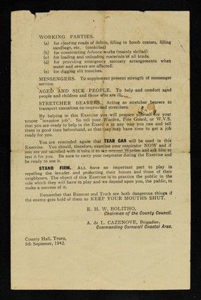 County of Cornwall : exercise "Thun" : emergency bulletin. No. 2 / E.H.W. Bolitho, A. de L. Cazenove.